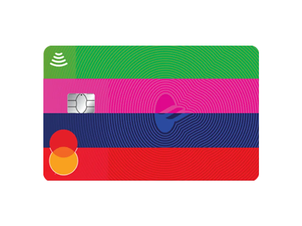 Tarjeta Santander LikeU sin números impresos sobre fondo blanco